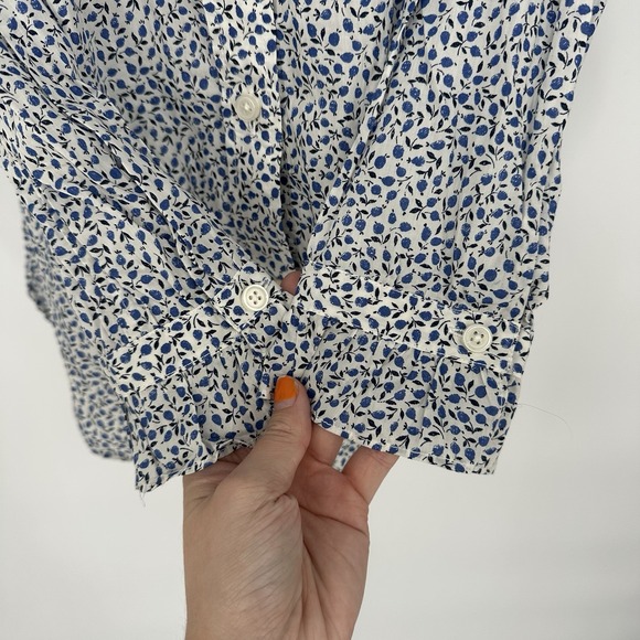 J.Crew Classic-fit Shirt in Liberty® Ed Blue Flowers Floral Ruffles Cotton Sz 2 - Picture 6 of 7